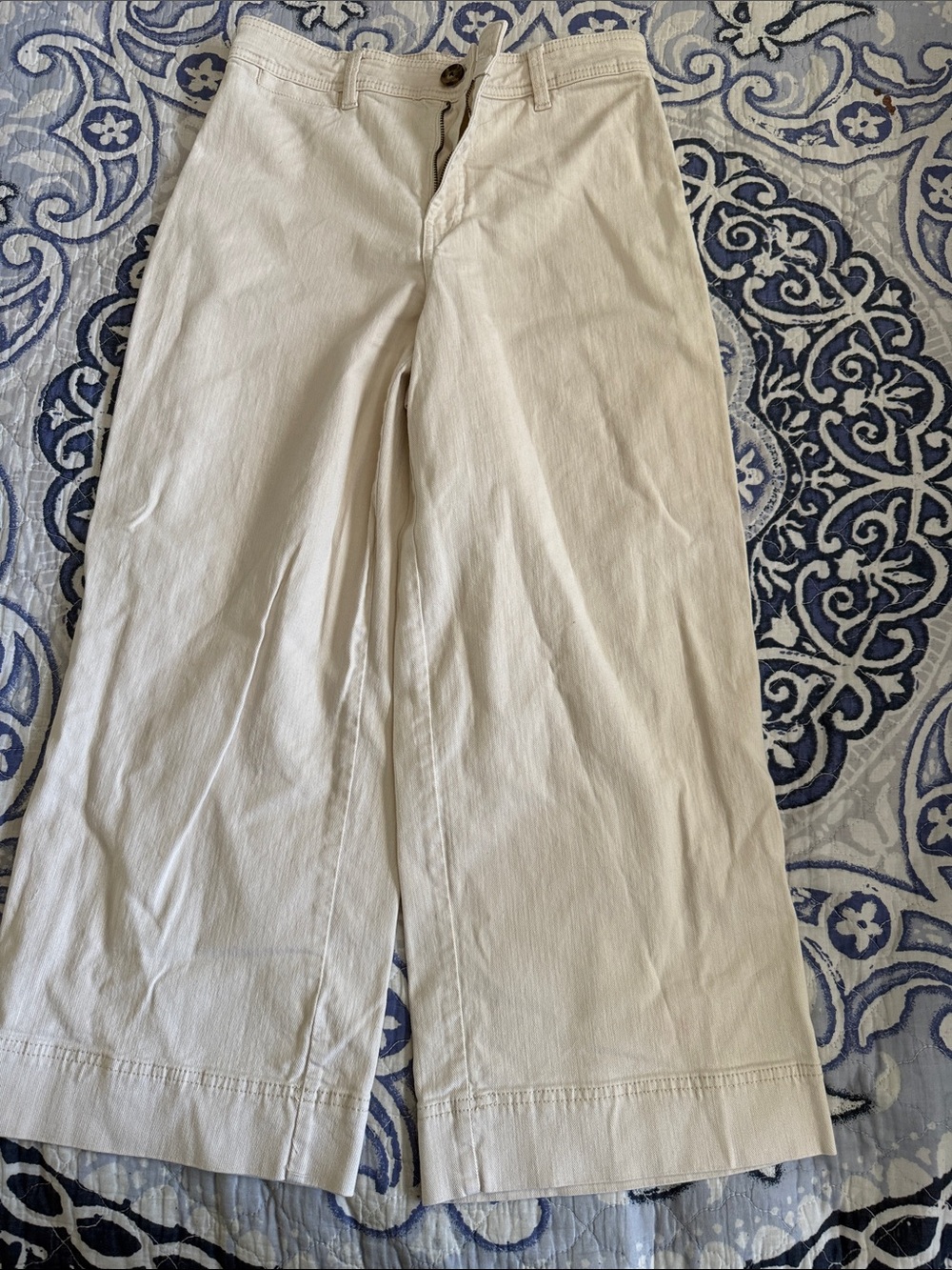 H&M Cream High-Rise Wide Leg Pants